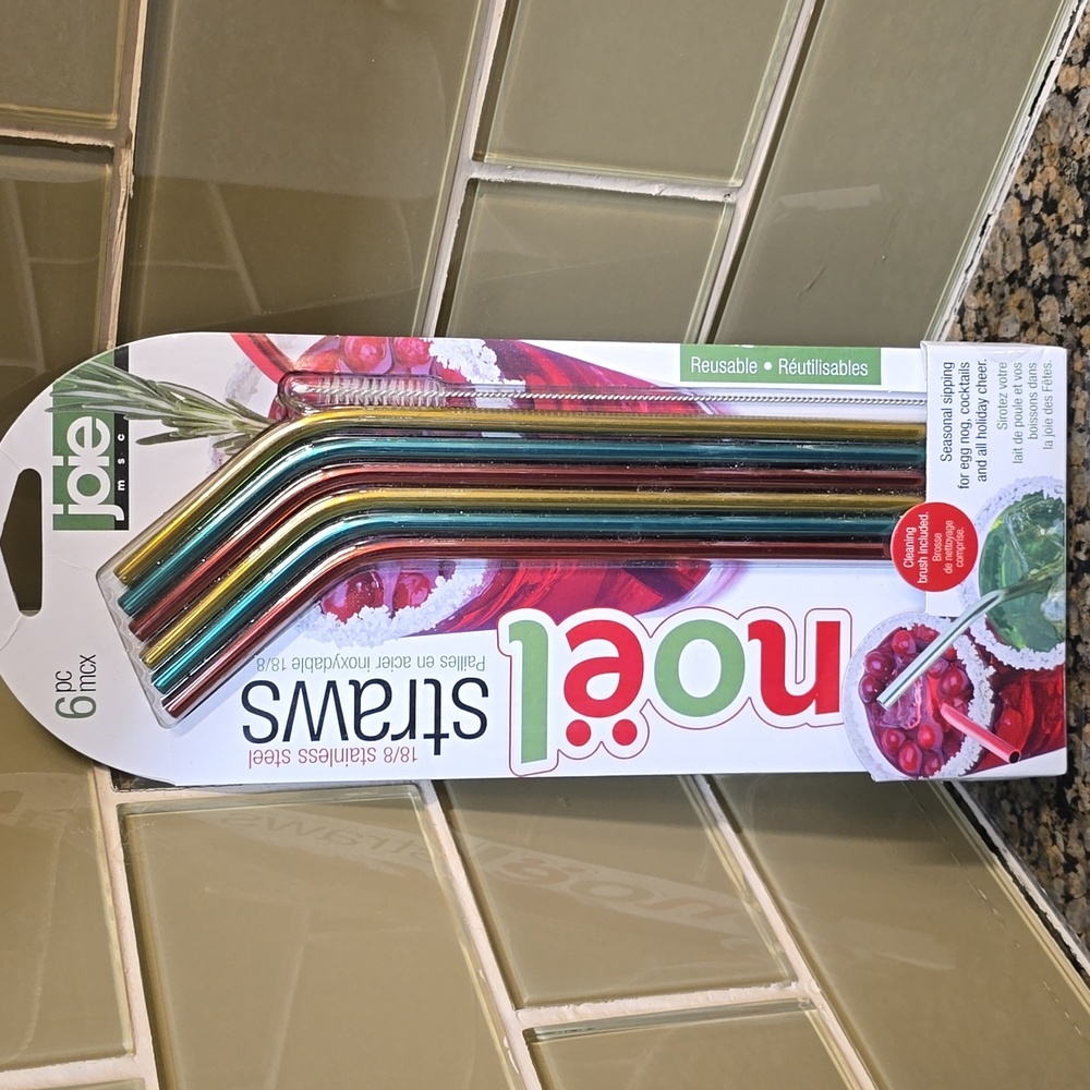 joie Stainless Steel Straws Set of 6 plus Cleaning Brush